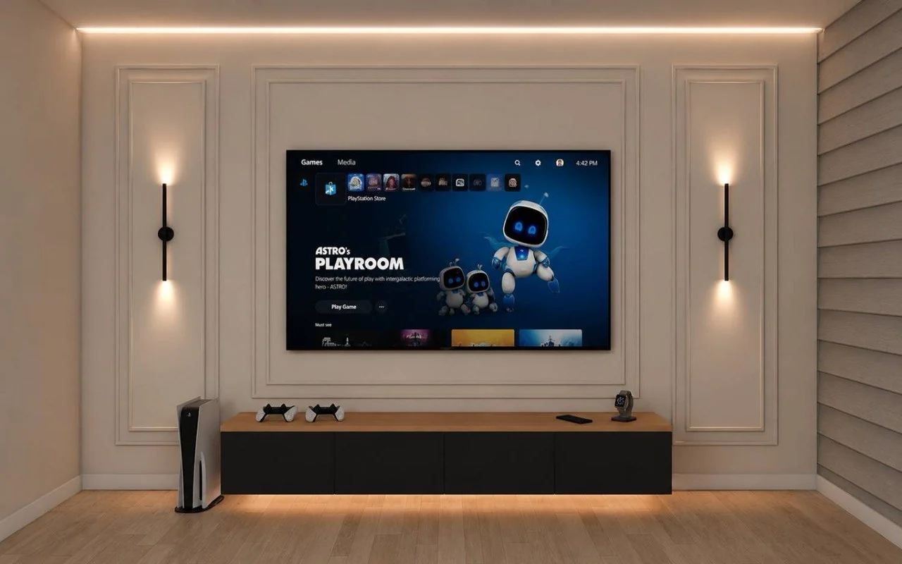 TV wall & media unit — 3D design visualization